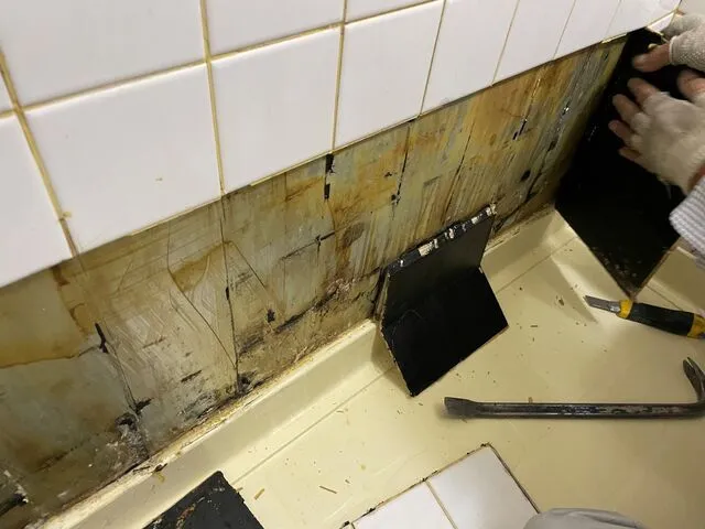 団地マンションの浴室壁面一部パネル修繕工事